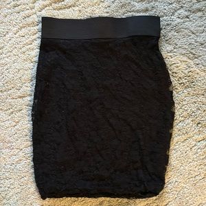 Black lace mini skirt is stretchy
